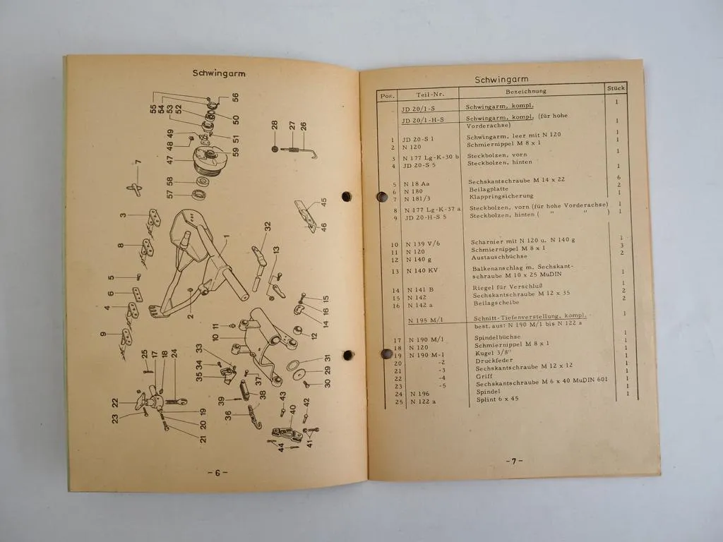 Mörtl JD20 Seitenmähwerk für John Deere 830 - 2130 Ersatzteilliste 1977