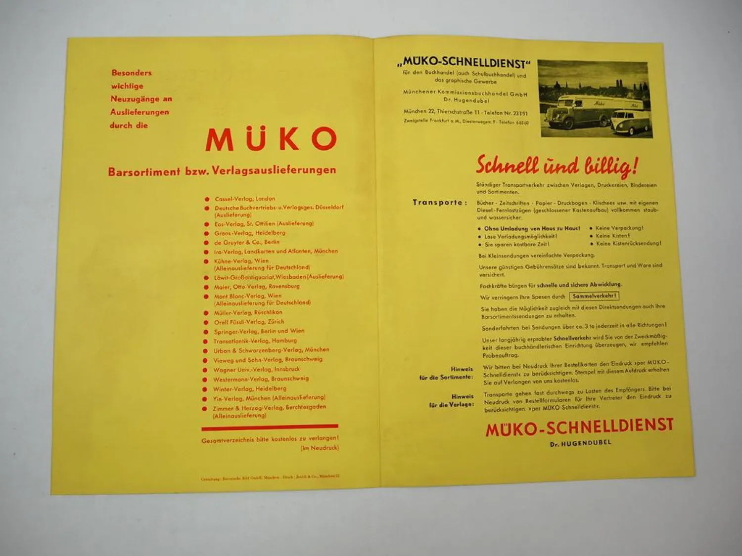 MüKo Hugendubel Bücher Schnelldienst VW T1 Mercedes Fahrplan Buchhandel 1952