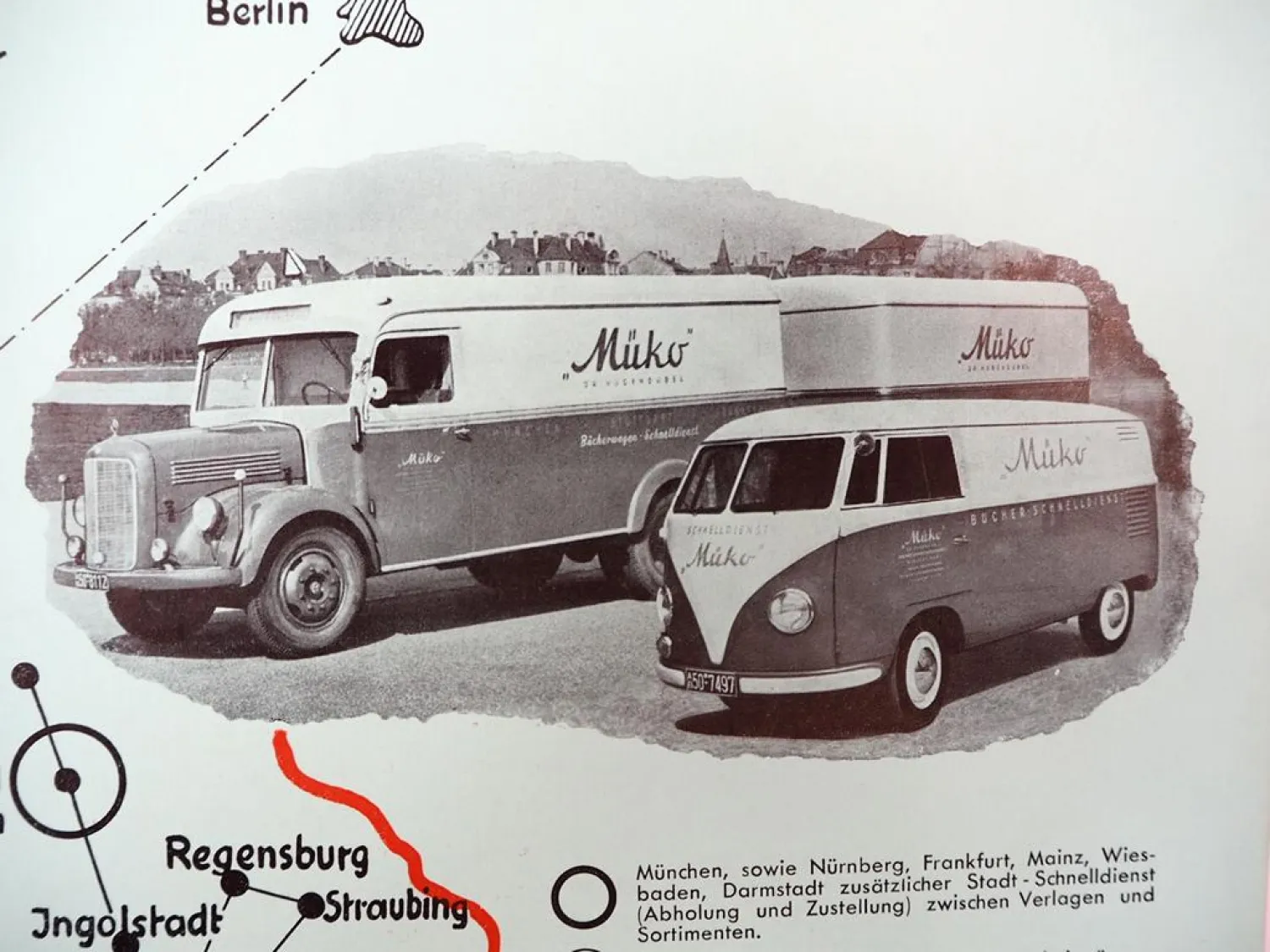 MüKo Hugendubel Bücher Schnelldienst VW T1 Mercedes Fahrplan Buchhandel 1952