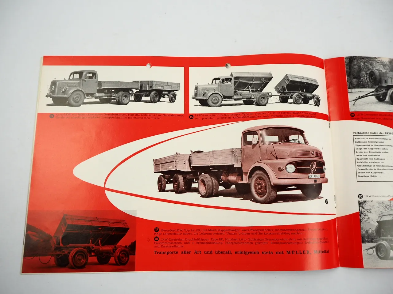 Müller LKW Anhänger Prospekt Mittelthal 1959 Mercedes LK 322