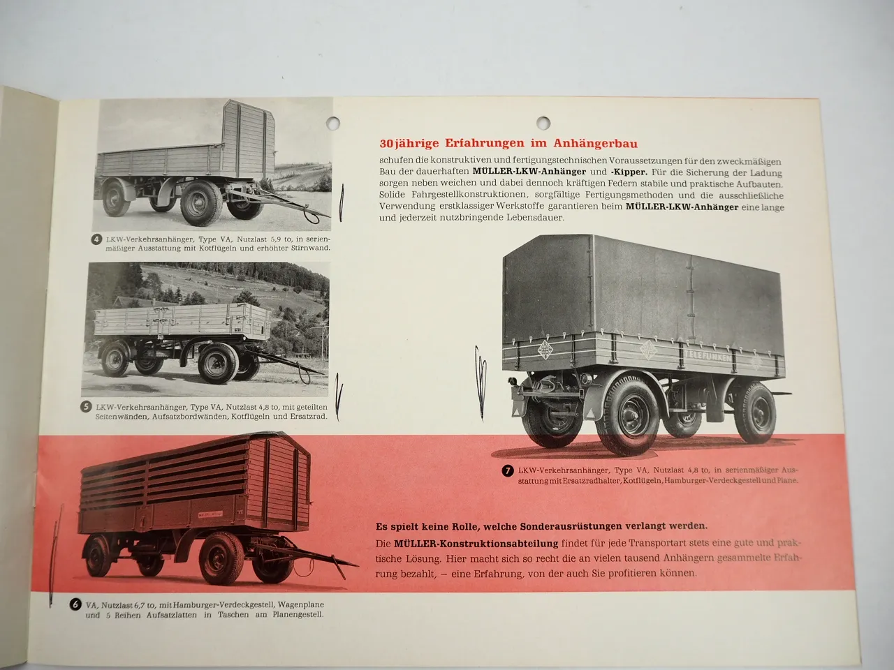 Müller LKW Anhänger Prospekt Mittelthal 1959 Mercedes LK 322