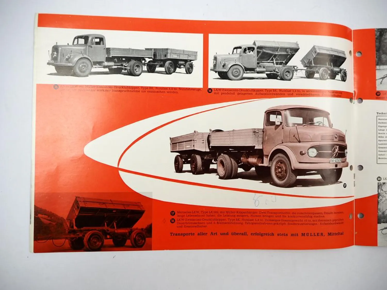 Müller Mitteltal LKW Anhänger Kipper z.B. für Unimog Prospekt 1961