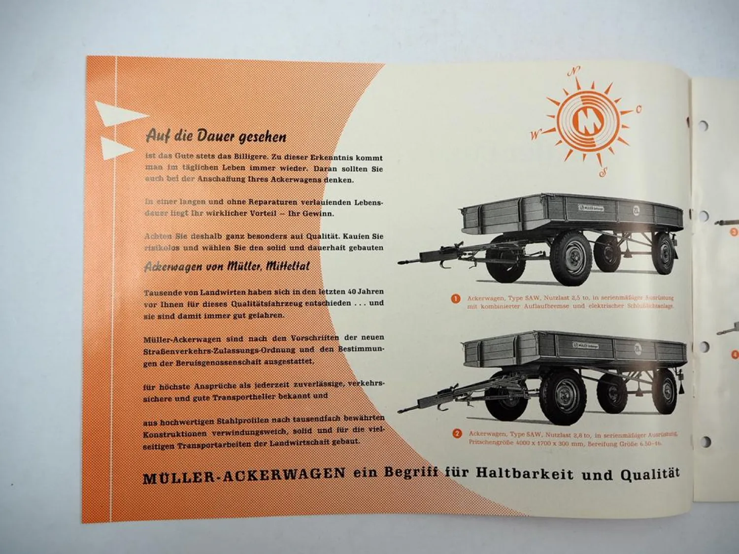 Müller Mitteltal SAW UAW KA KD Anhänger Kipper Ackerwagen Prospekt 1950er Jahre