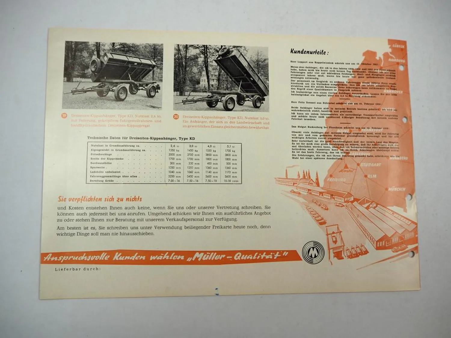 Müller Mitteltal SAW UAW KA KD Anhänger Kipper Ackerwagen Prospekt 1950er Jahre