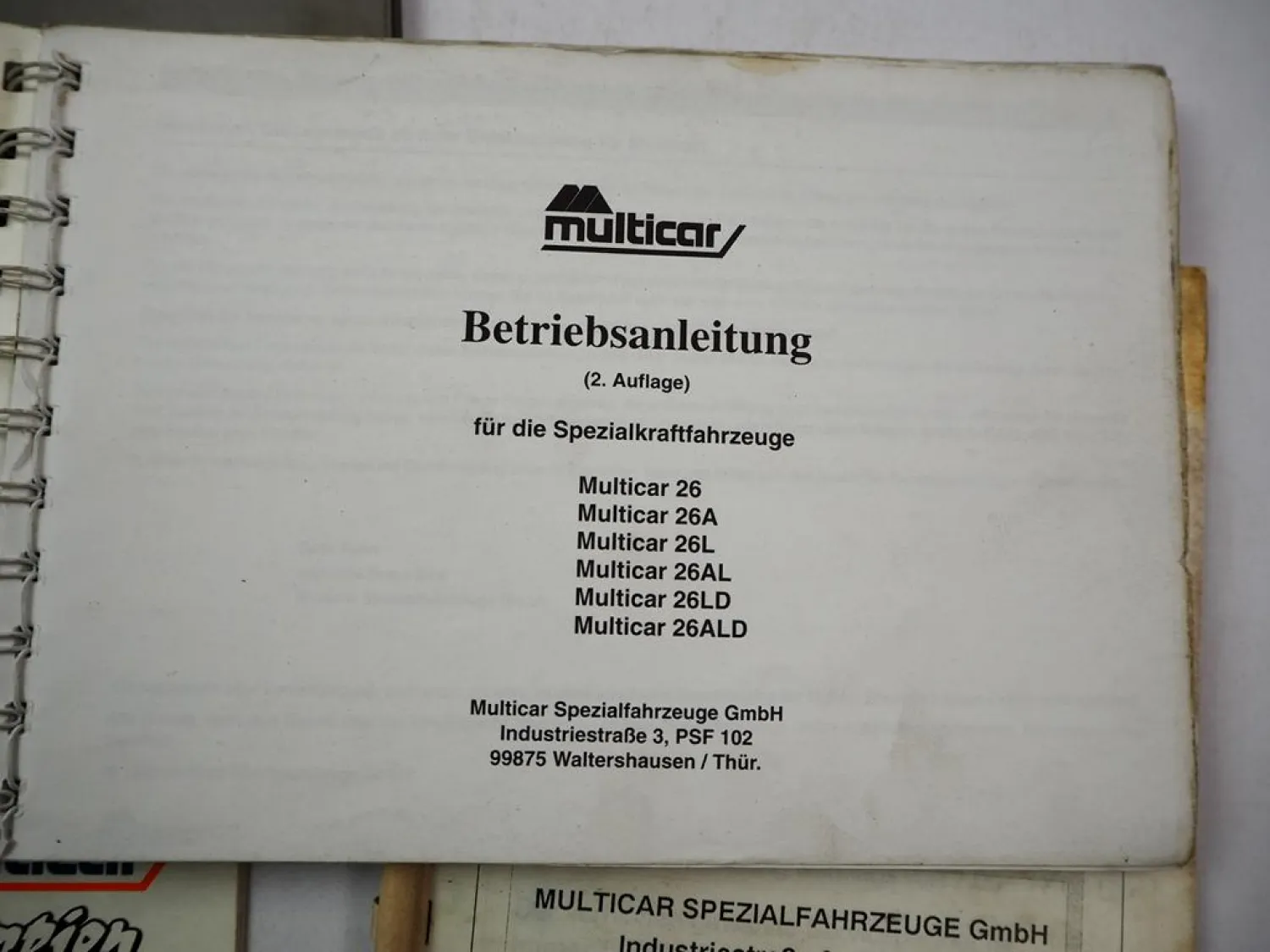 Multicar M26 + A/L/AL LD ALD Betriebsanleitung & Serviceheft 1995 Pflege Wartung