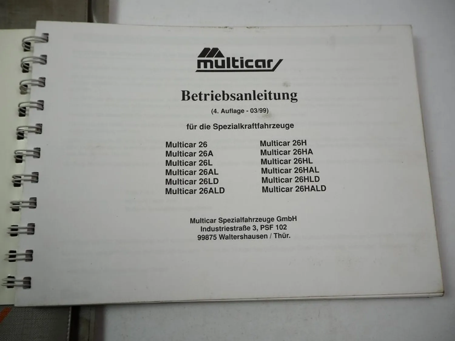 Multicar M26 + A/L/AL LD ALD & H - HALD Betriebsanleitung 1999 Pflege & Wartung