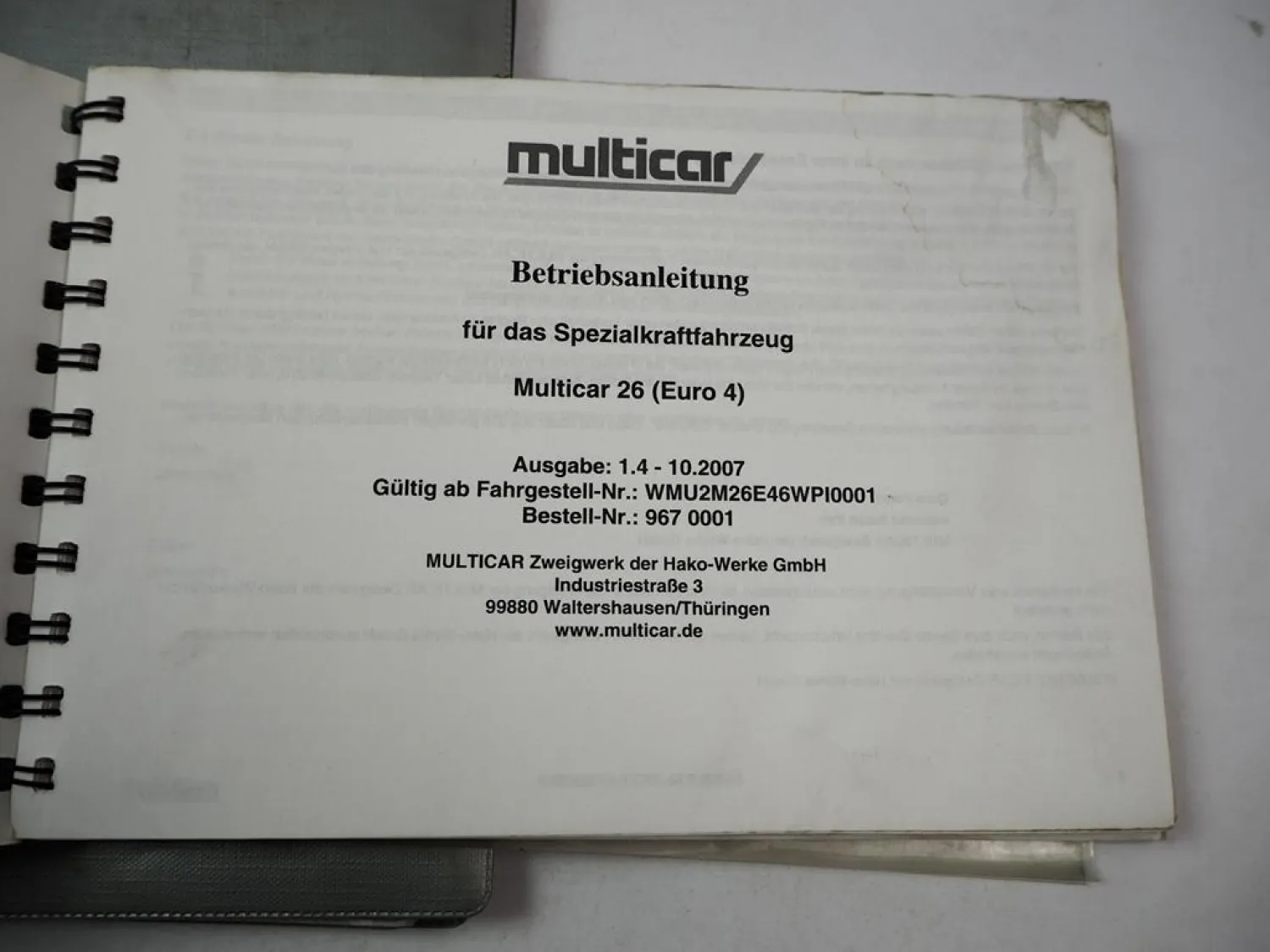 Multicar M26 Euro 4 Betriebsanleitung 2007 Bedienung Pflege Wartung