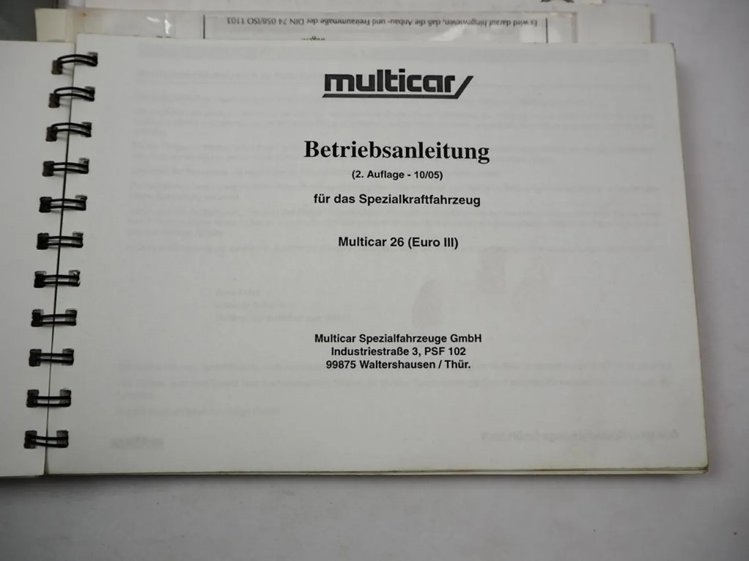 Multicar M26 Euro III Betriebsanleitung & Serviceheft 2005 Pflege Wartung