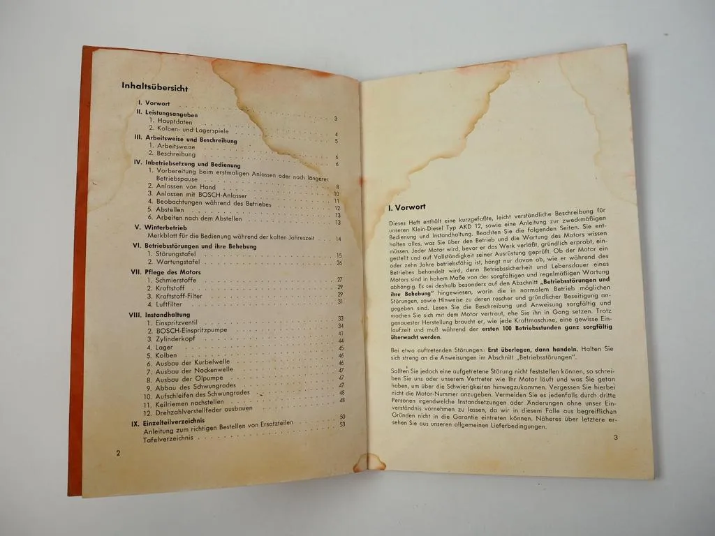 MWM AKD 12 Dieselmotor Betriebsanleitung Bedienung Ersatzteilliste 1954