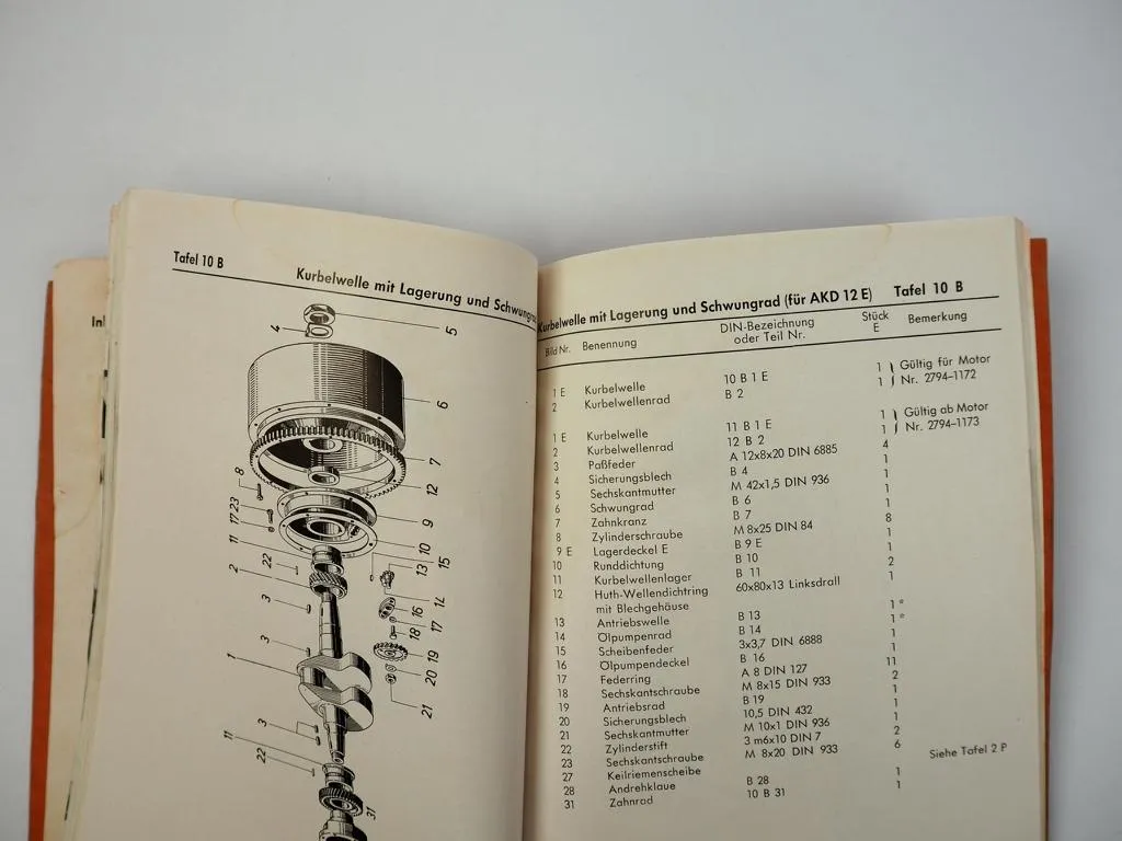 MWM AKD 12 Dieselmotor Betriebsanleitung Bedienung Ersatzteilliste 1954