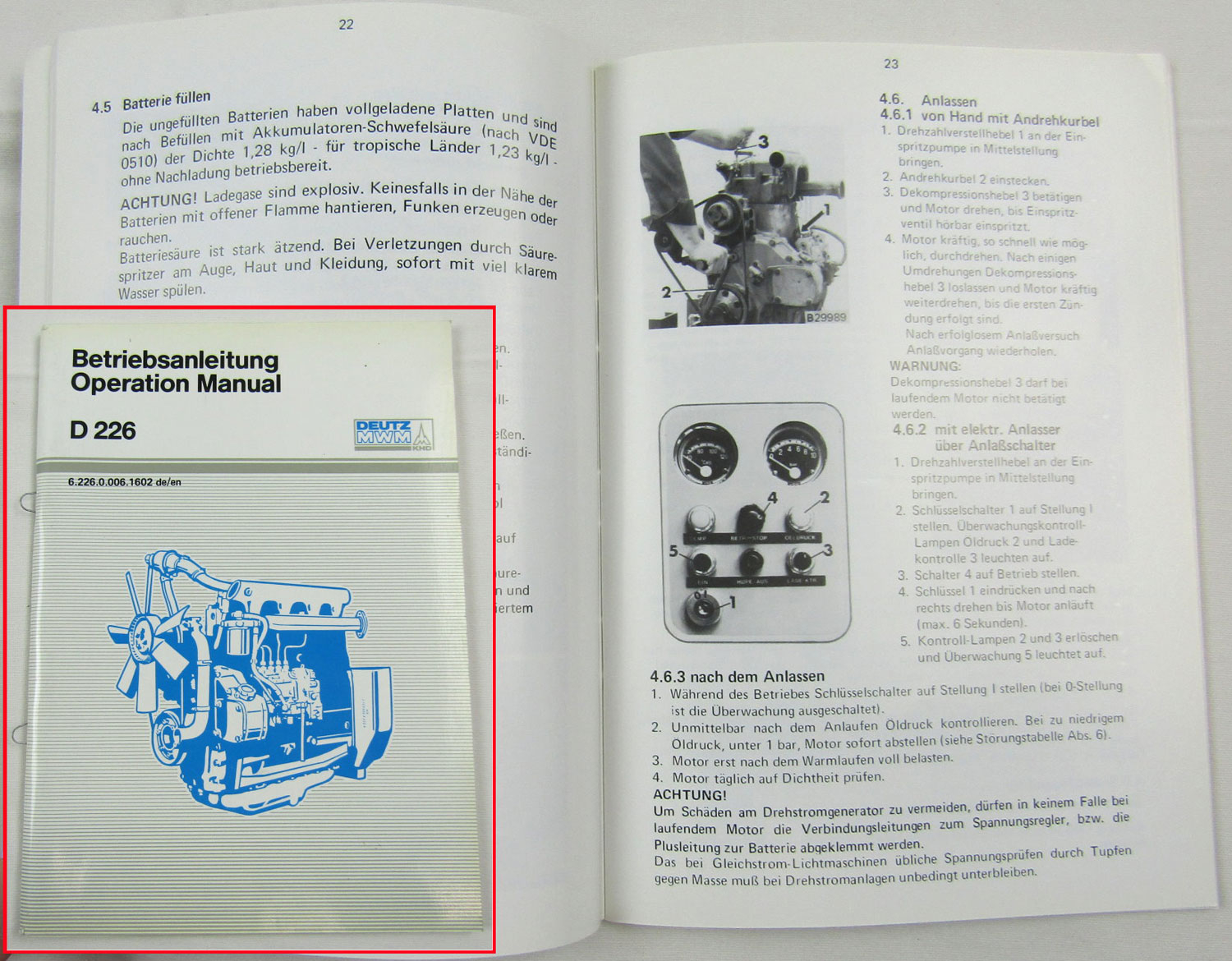 Stop öldruck Motor Aus Betriebsanleitung Golf 4 MWM D226 Motor Bedienungsanleitung Betriebsanleitung Operation Manual