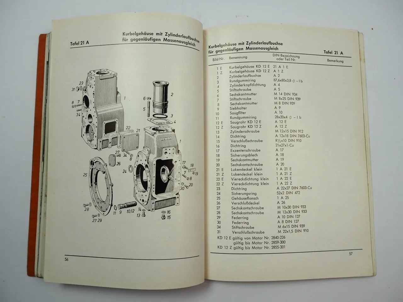 MWM KD 12 E Z Dieselmotor Betriebsanleitung Bedienung Ersatzteilliste 1954
