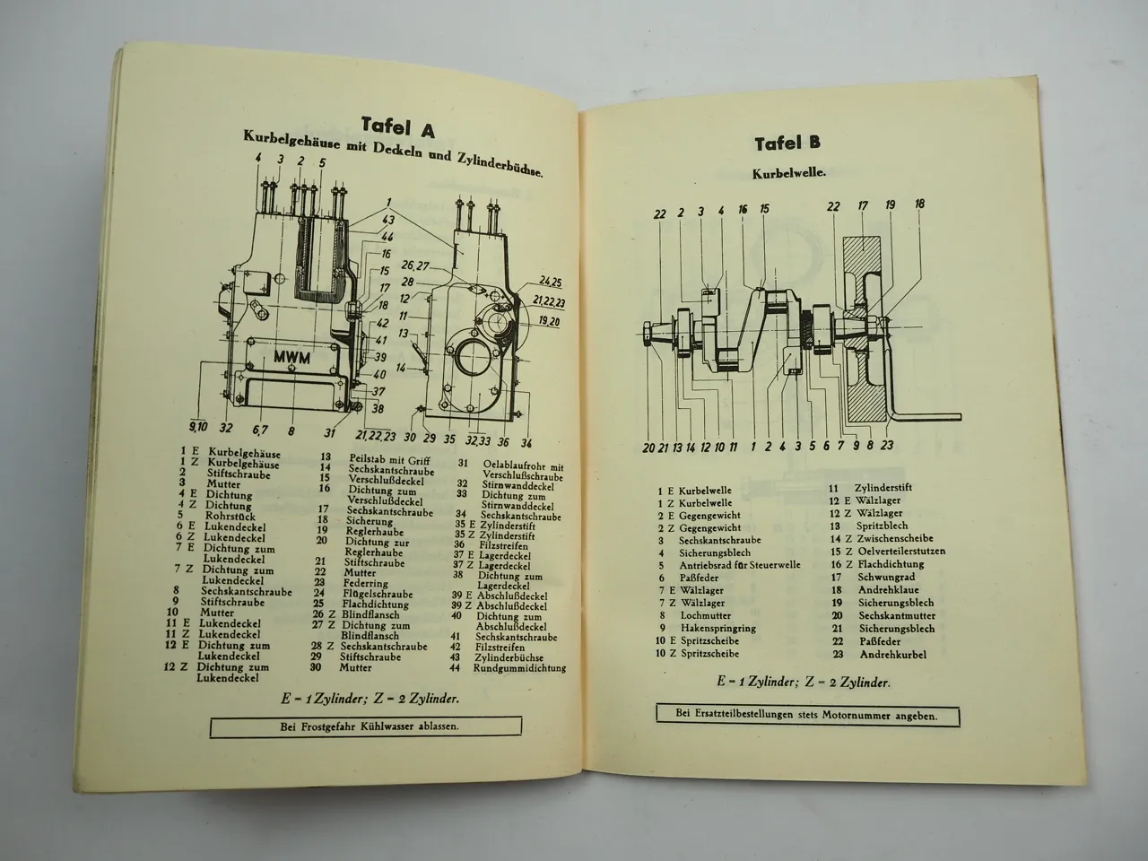 MWM KD15 Dieselmotor Betriebsanleitung Bedienung Ersatzteilliste 1950