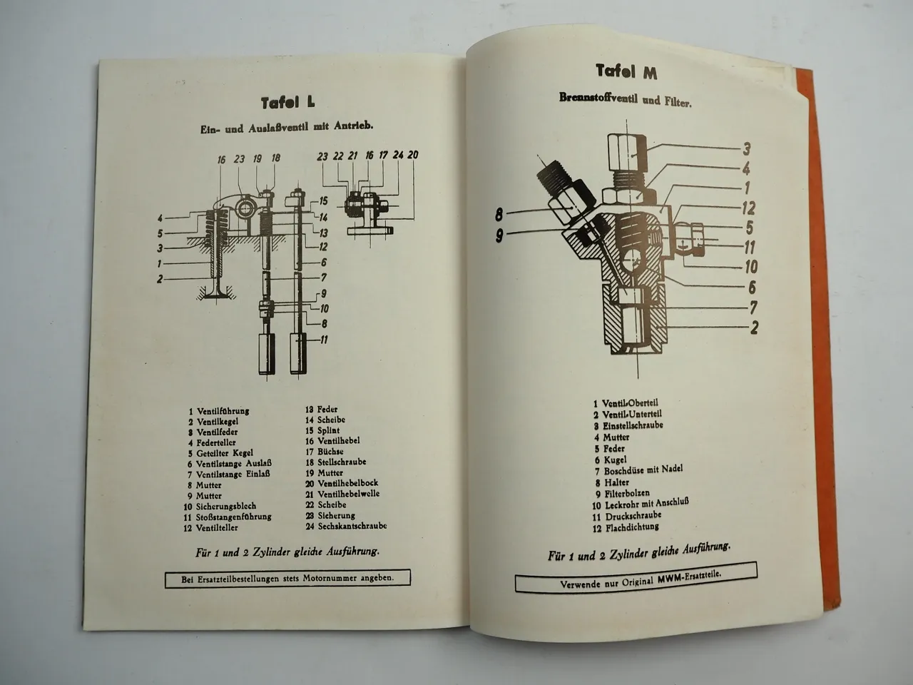 MWM KD15 Dieselmotor Betriebsanleitung Bedienung Ersatzteilliste 1956