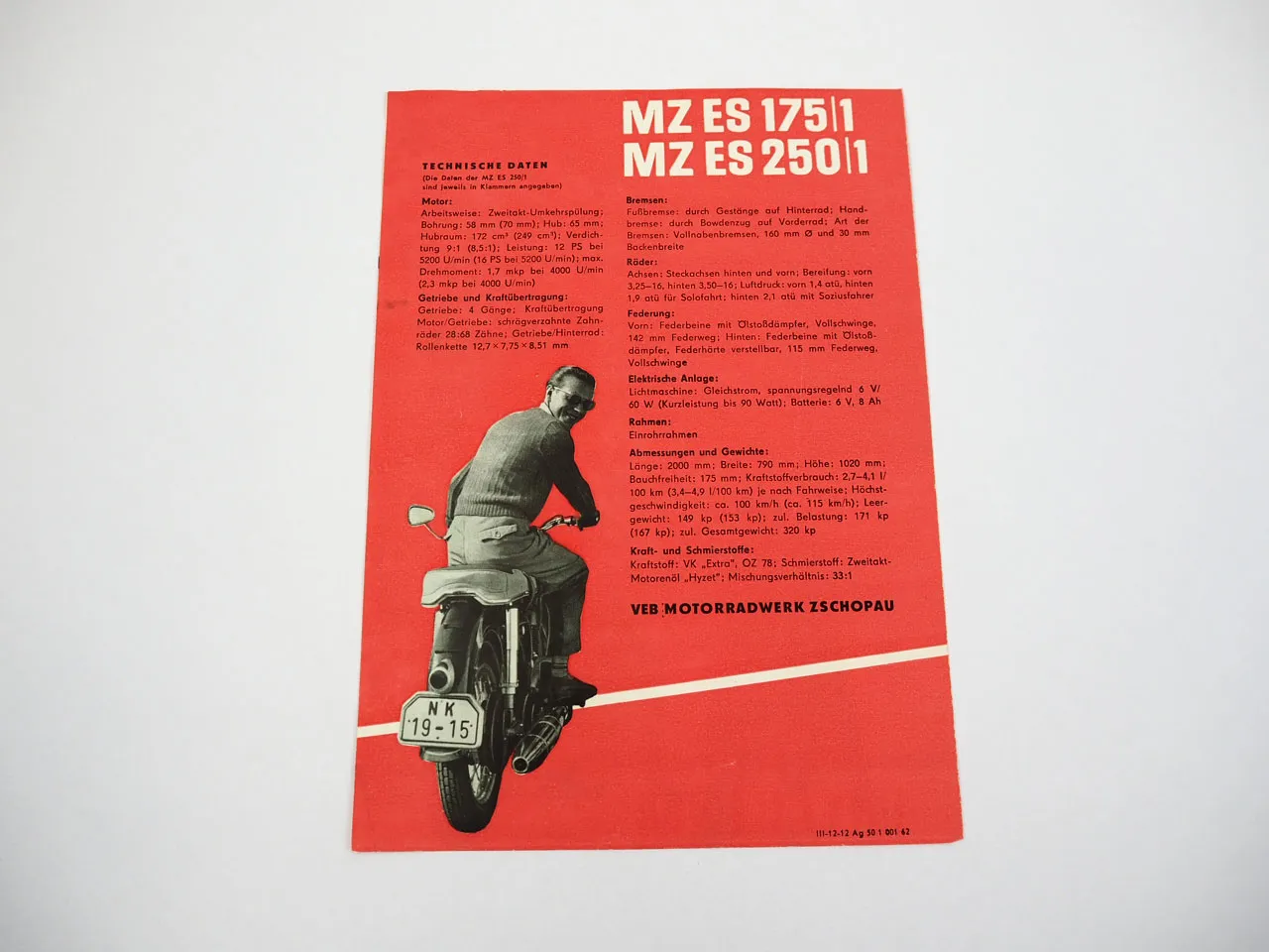 MZ ES175/1 ES250/1 Motorrad Eisenschwein Prospekt Zschopau DDR 1962