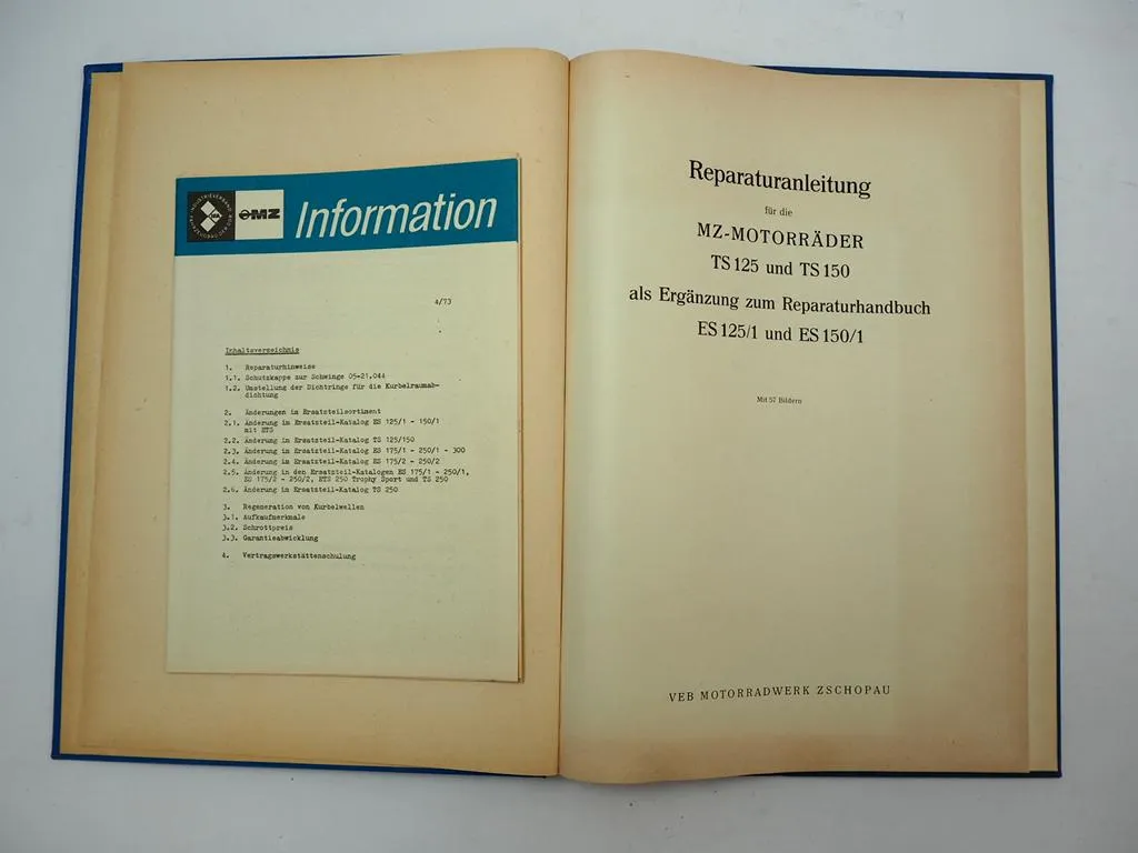 MZ TS125 TS150 Ergänzung zur Reparaturanleitung ES125/1 ES150/1 von 1973