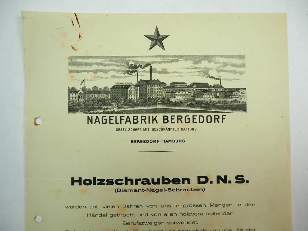 Nagelfabrik Bergedorf Hamburg Schrauben 4x Prospekt ca. 1920/30er Jahre