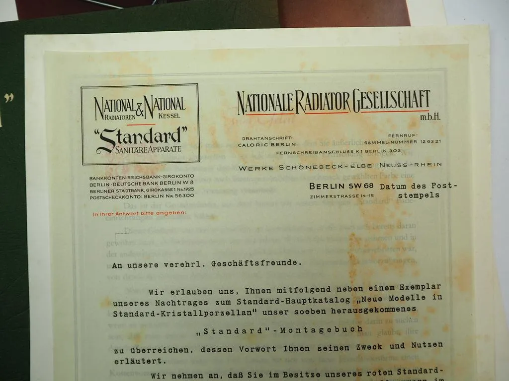 Nationale Radiator Gesellschaft Berlin Standardwerke Sanitär Prospekt 1930er J.