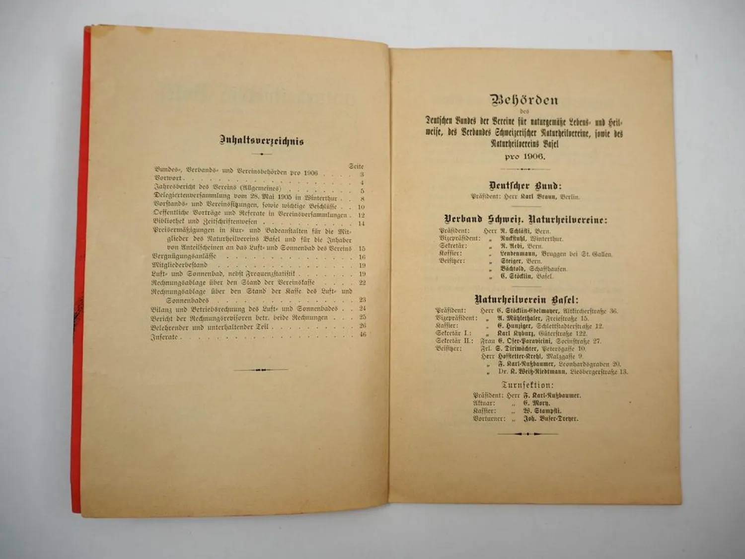 Naturheilverein Basel Schweiz Geschäftsbericht 1905
