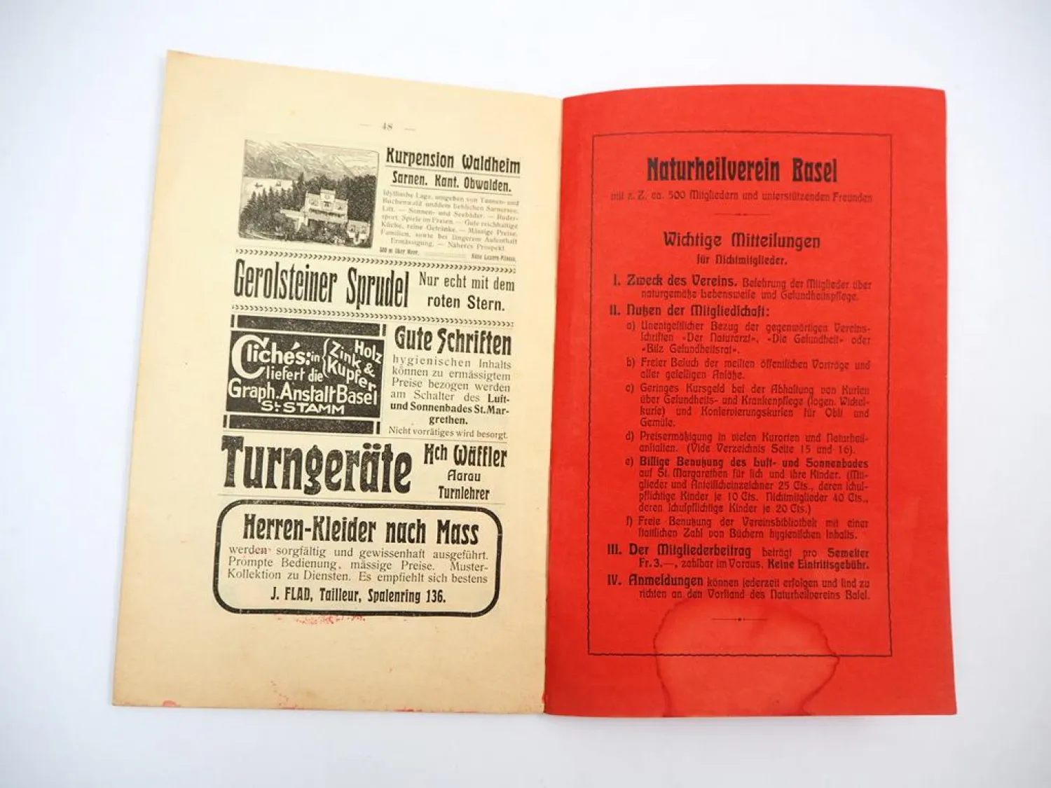 Naturheilverein Basel Schweiz Geschäftsbericht 1905