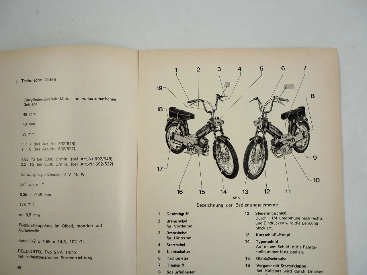 Neckermann Garelli Duoped Moped Zweisitzer Bedienungsanleitung 1972