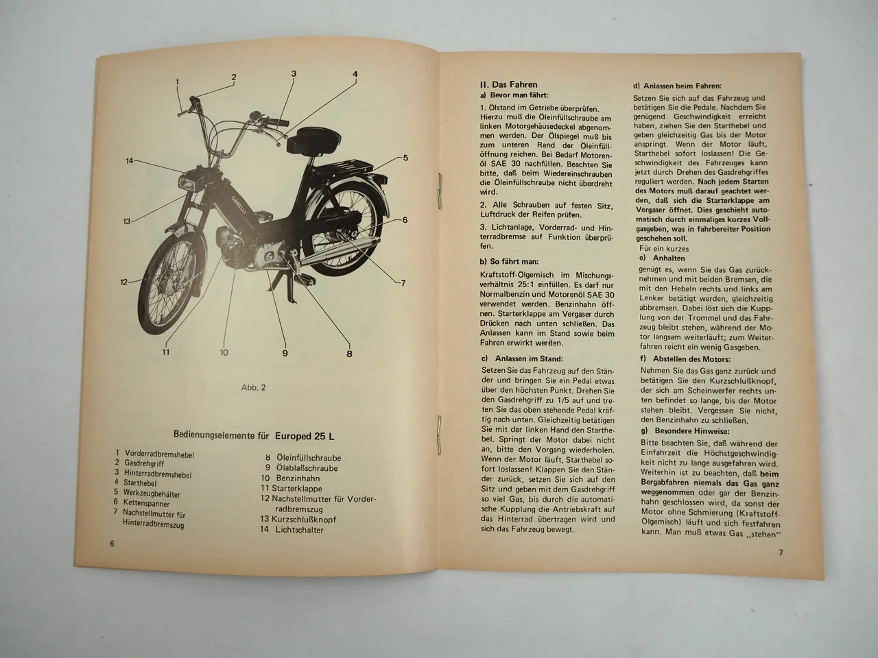 Neckermann Garelli Europed 25 / 25L Mofa Bedienungsanleitung 1975