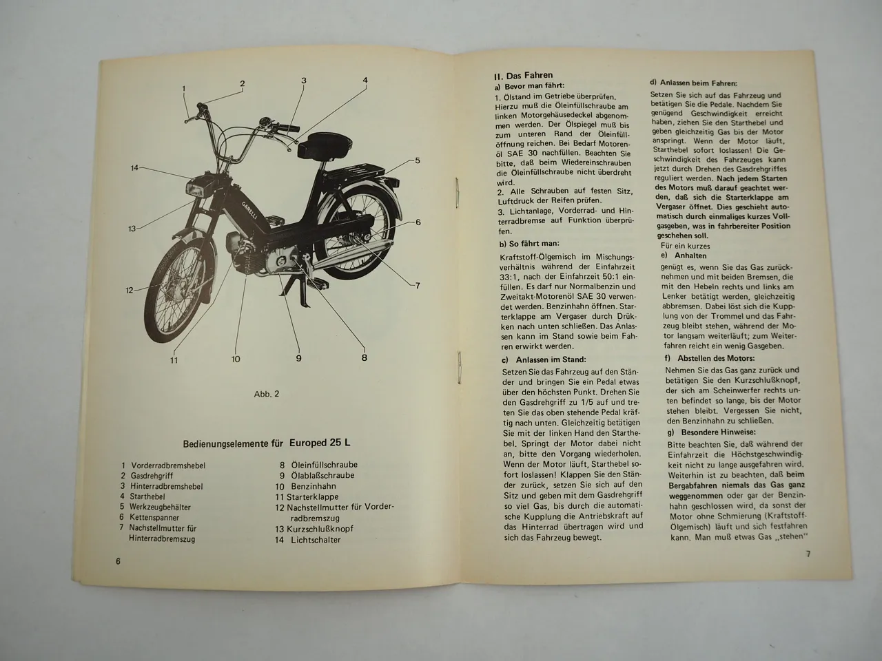 Neckermann Garelli Europed 25 / 25L Mofa Bedienungsanleitung 1976
