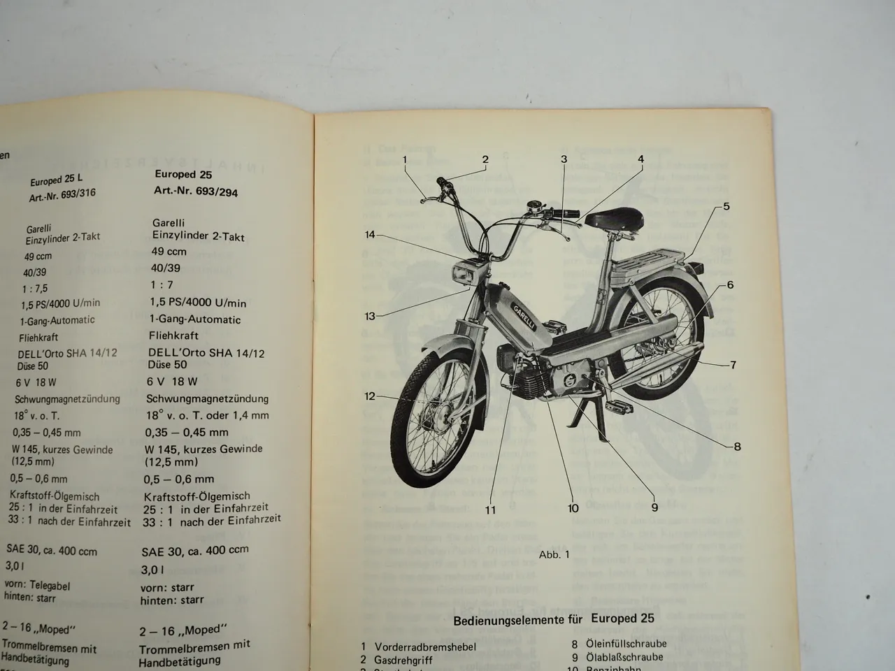 Neckermann Garelli Europed 25 25L Mofa Bedienungsanleitung 1976