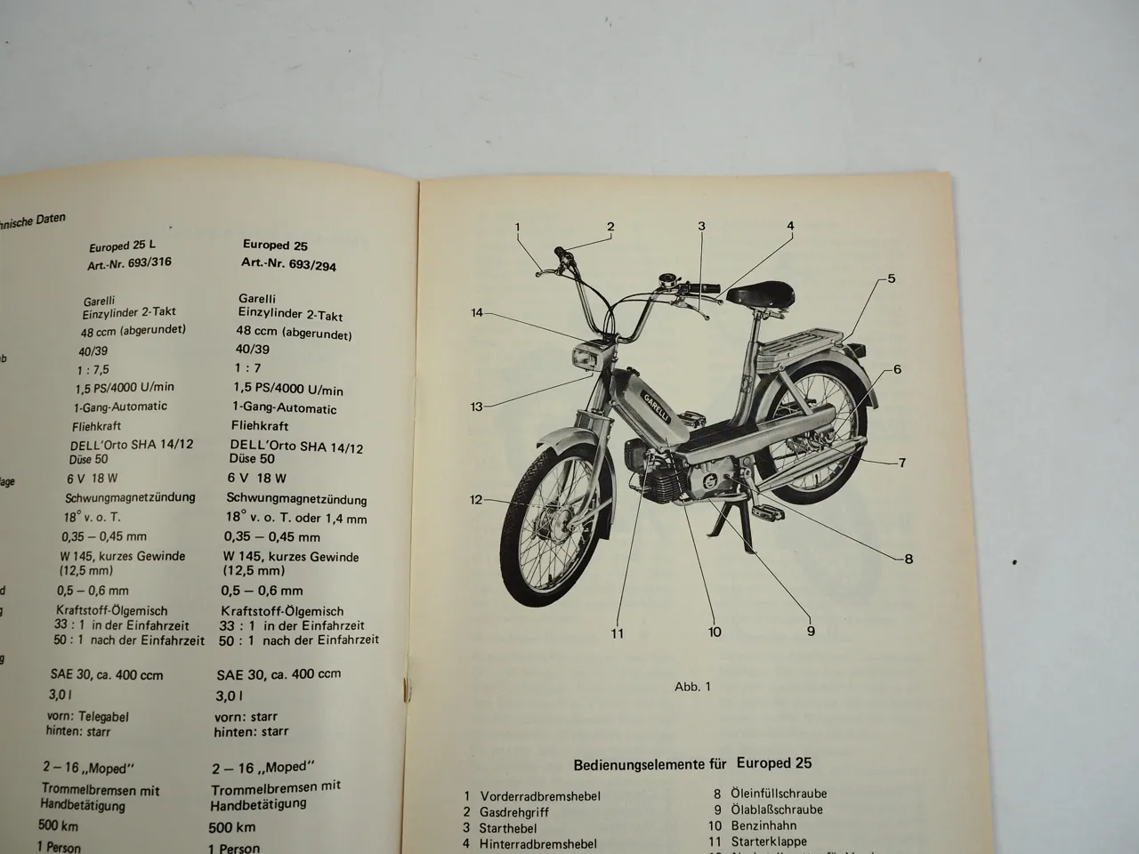 Neckermann Garelli Europed 25 25L Mofa Bedienungsanleitung 1976
