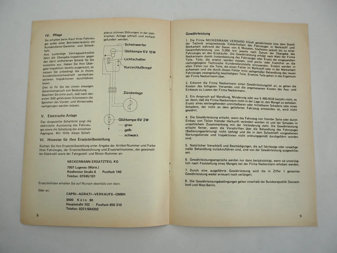 Neckermann Garelli Europed 25 / 40 SL Mofa Bedienungsanleitung 1975