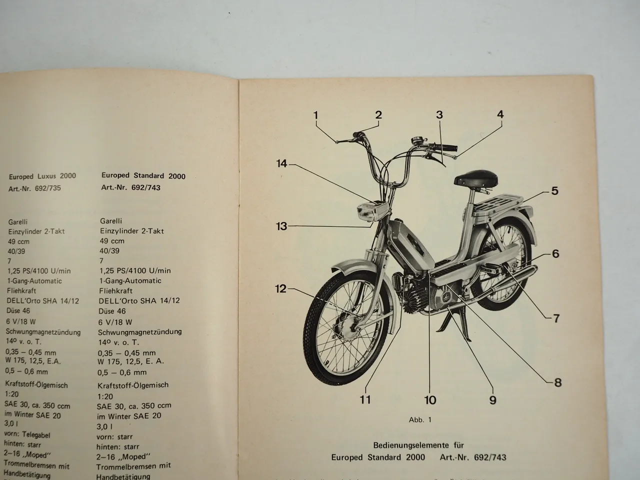 Neckermann Garelli Europed Standard Luxus 2000 Bedienungsanleitung 1972