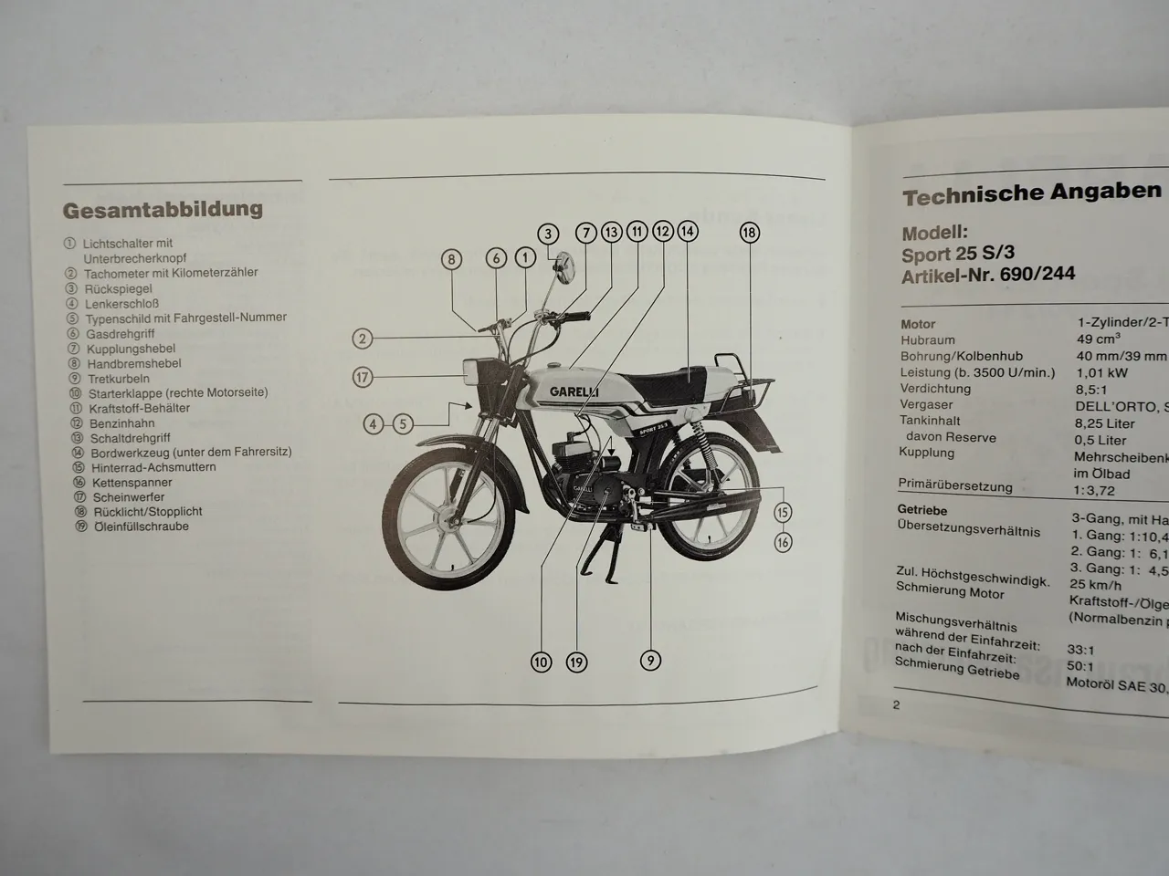 Neckermann Garelli Mofa Sport 25 S3 Bedienungsanleitung 1983