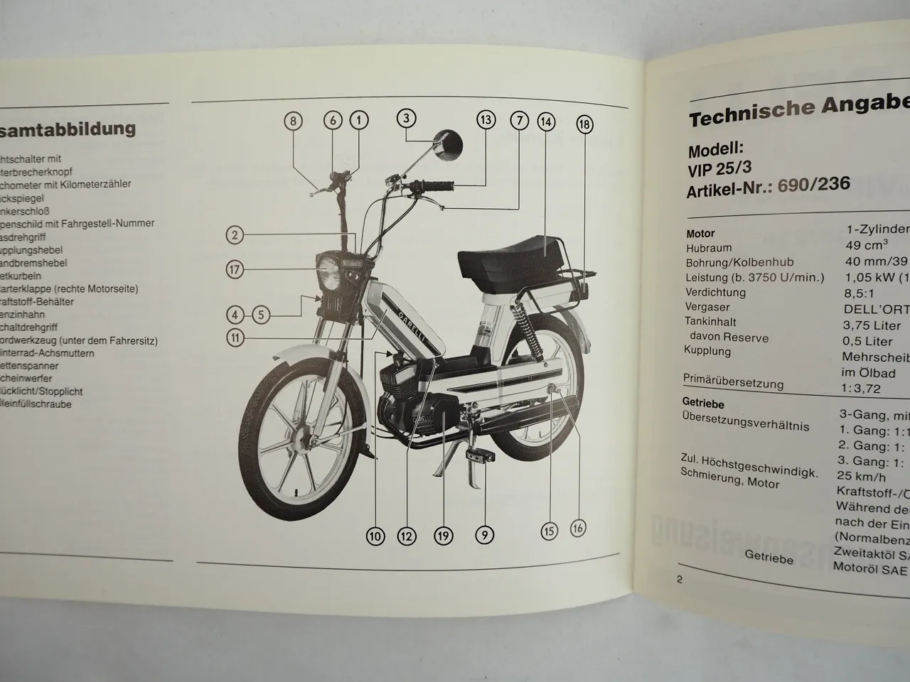 Neckermann Garelli Mofa VIP 25/3 Bedienungsanleitung 1983