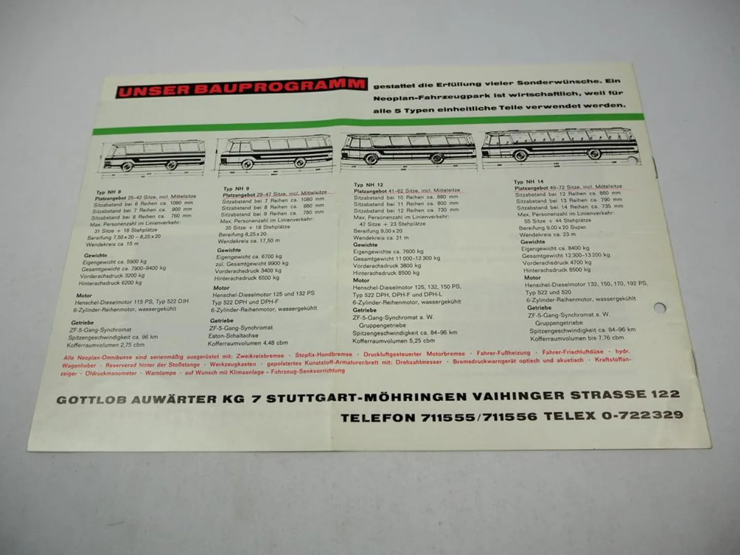 Neoplan Omnibus Typ Hamburg Prospekt Technische Daten Bauprogramm 1965