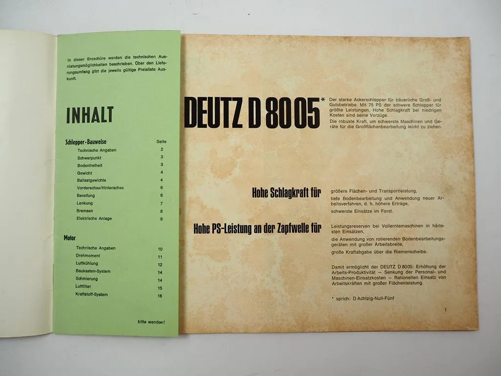 Neues von Deutz D8005 Schlepper 2x Werbebroschüre Produktvorstellung 1965
