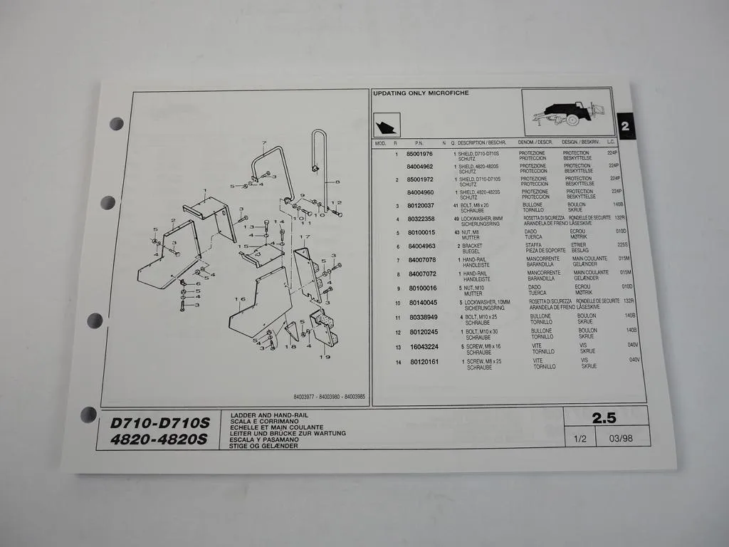 New Holland D710 D710S Ballenpresse Balers Ersatzteilliste Parts List 1998