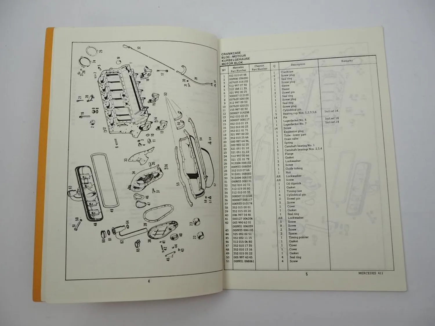 New Holland Mercedes Benz OM 352 900.411 Motor Ersatzteilliste Parts List 1976