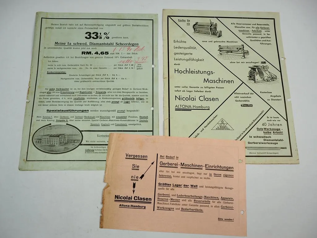 Nicolai Clasen Hamburg Altona Maschinenfabrik Werkzeug 3x Prospekt 1930er Jahre