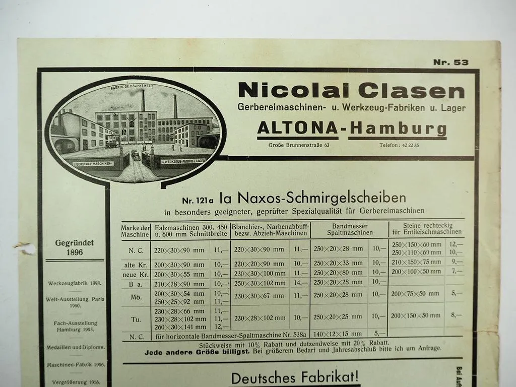 Nicolai Clasen Hamburg Altona Maschinenfabrik Werkzeug 3x Prospekt 1930er Jahre