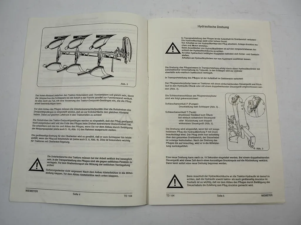 Niemeyer Delta 1-160 Volldrehpflug Betriebsanleitung Bedienung 1988