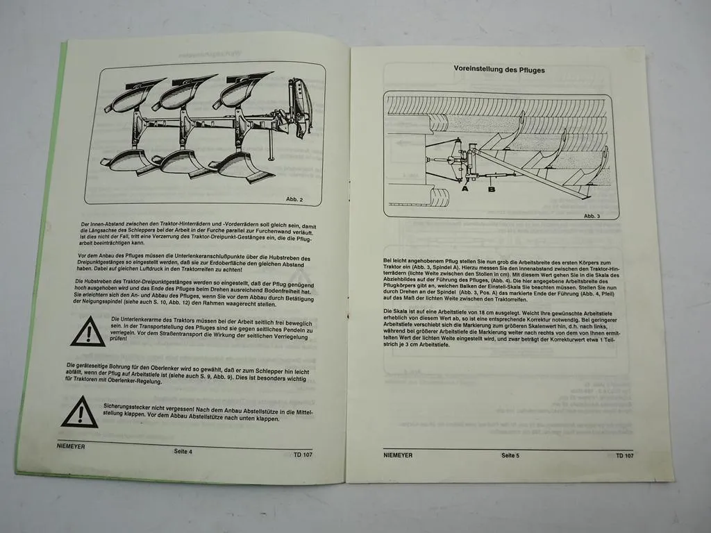 Niemeyer Delta 2-180 Volldrehpflug Betriebsanleitung Bedienung 1988