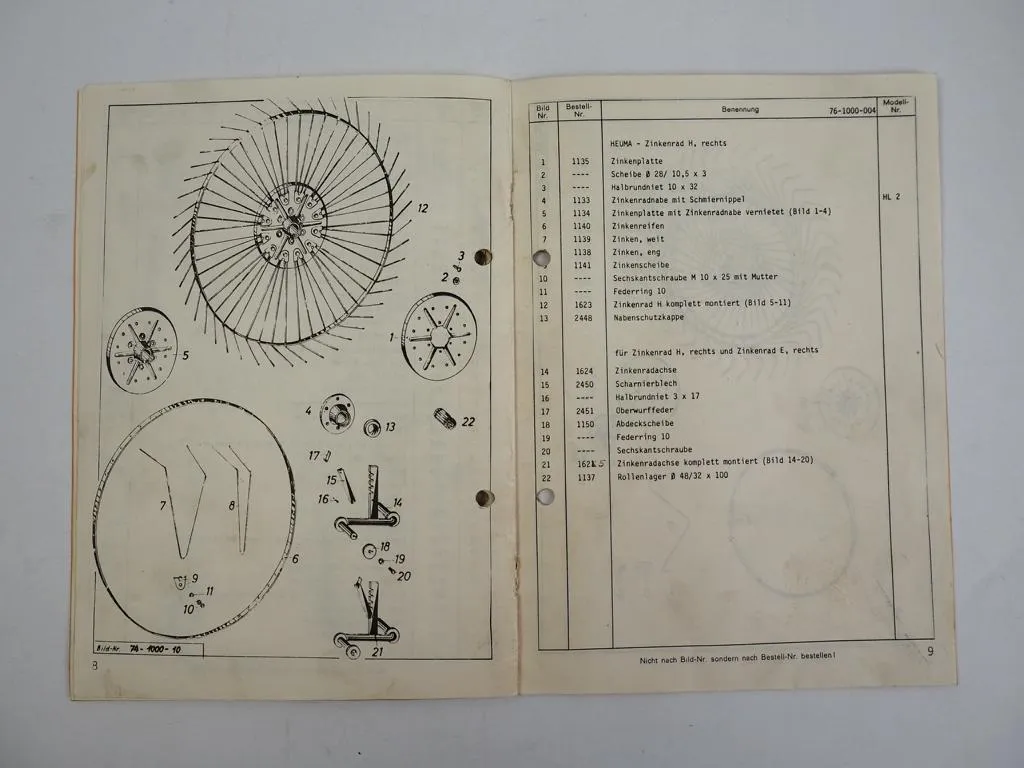 Niemeyer Heuma 66 RLZ Kreiselschwader Ersatzteilliste