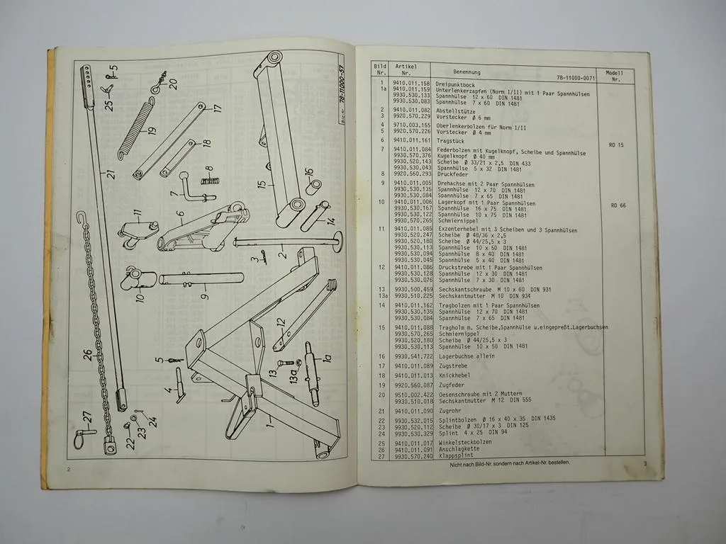 Niemeyer RO166 Rotormäher Betriebsanleitung Ersatzteilliste 1979