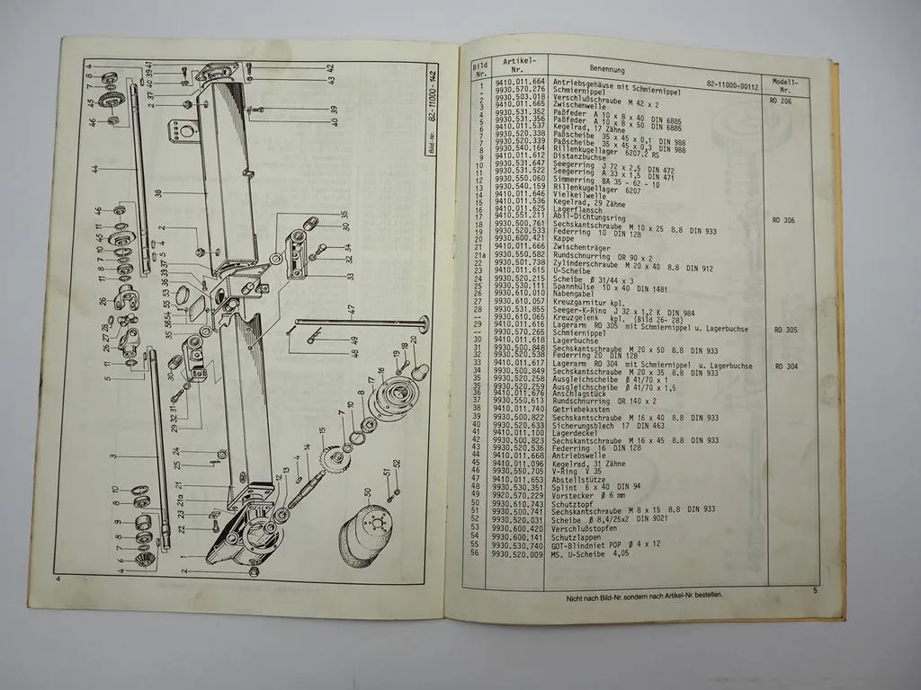 Niemeyer RO187 Rotormäher Betriebsanleitung Ersatzteilliste 1982