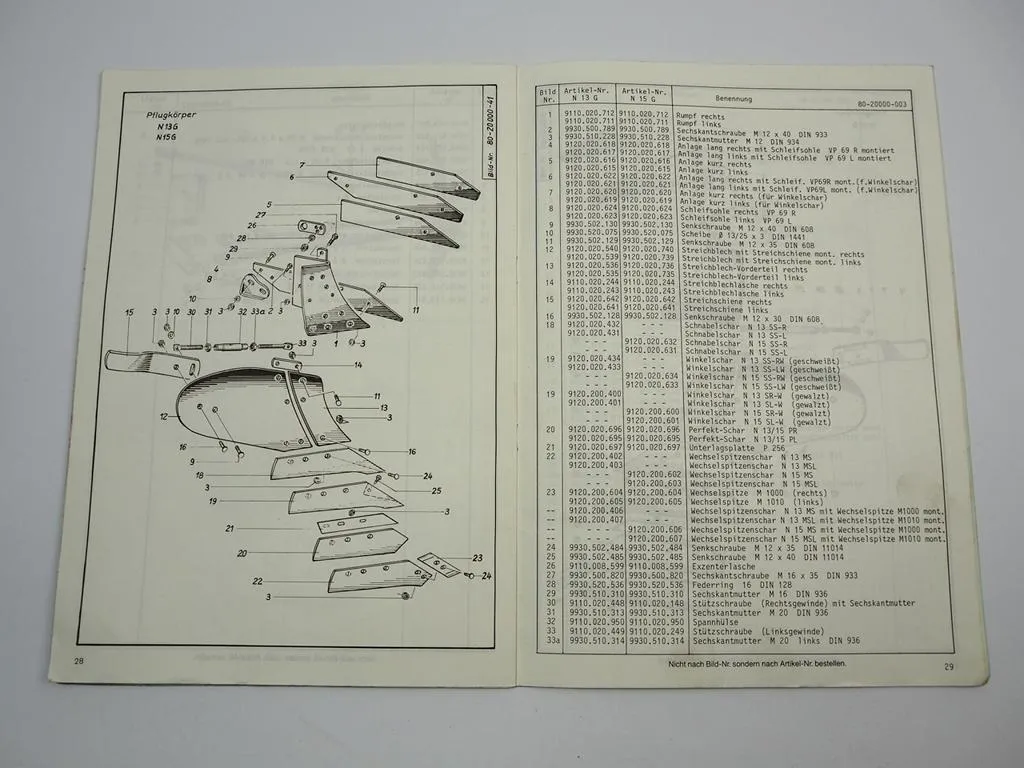 Niemeyer Volly Mat 2002 Volldrehpflug Betriebsanleitung Ersatzteilliste 1980