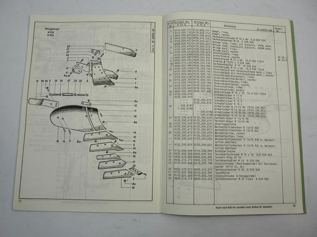 Niemeyer Volly Mat 2003 Volldrehpflug Betriebsanleitung Ersatzteilliste 1983