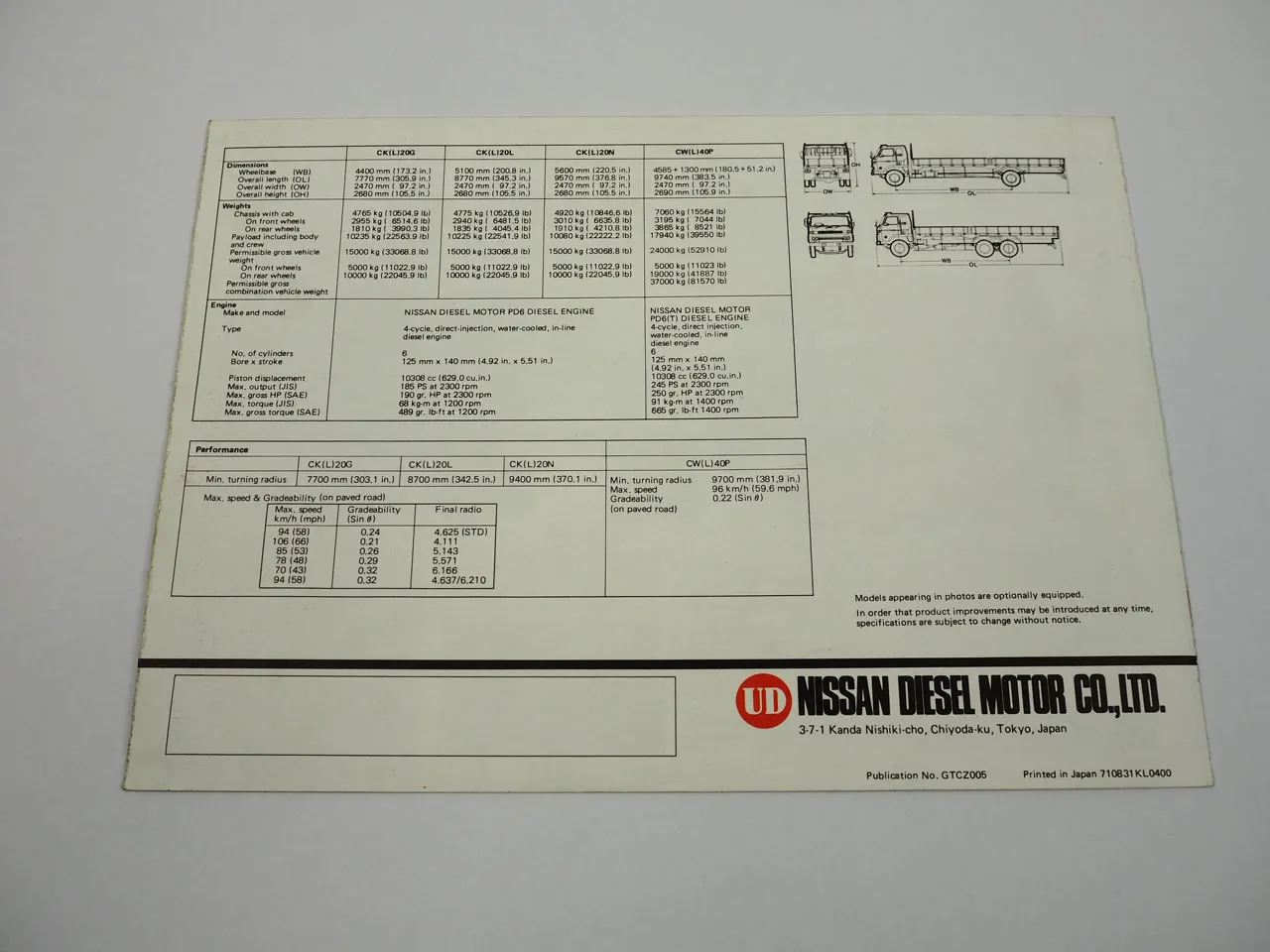 Nissan CK CW Diesel Cargo Truck LKW Prospekt Brochure 1960er Jahre