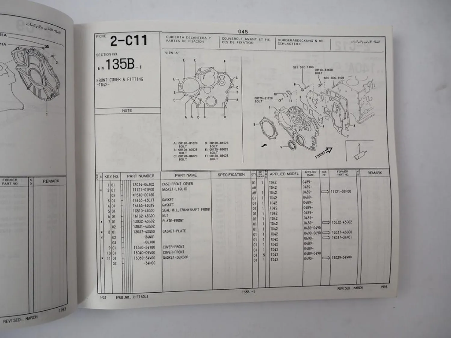 Nissan F03 series Forklift Gabelstapler Spare Parts Catalog Ersatzteilliste 1993