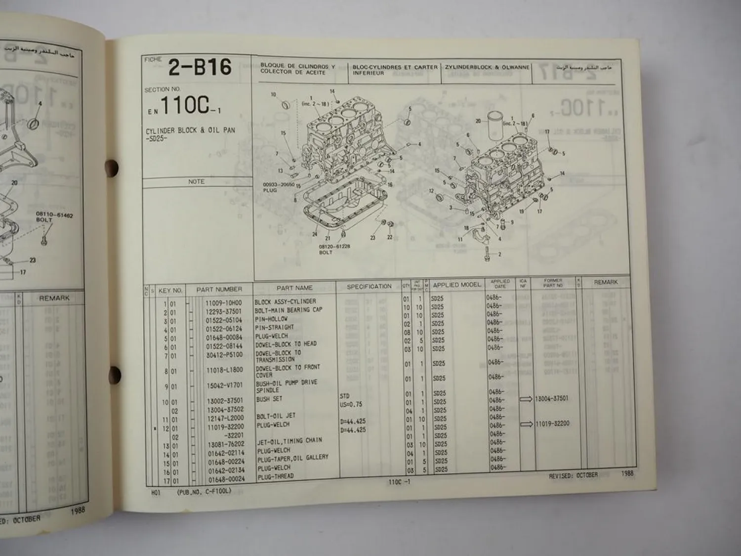 Nissan H01 series Forklift Gabelstapler Spare Parts Catalog Ersatzteilliste 1988