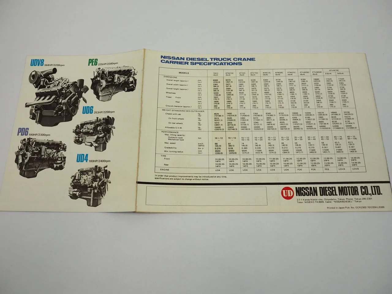 Nissan T TW TV PT Diesel Truck Crane Carriers Prospekt Brochure 1960er Jahre